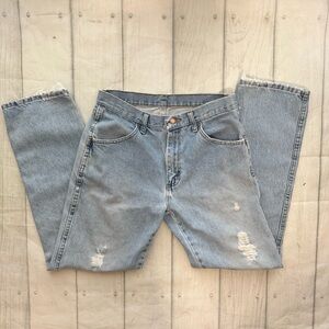 Rustler 31x30 Light Wash Distressed Jeans Frayed Hem Relaxed Fit